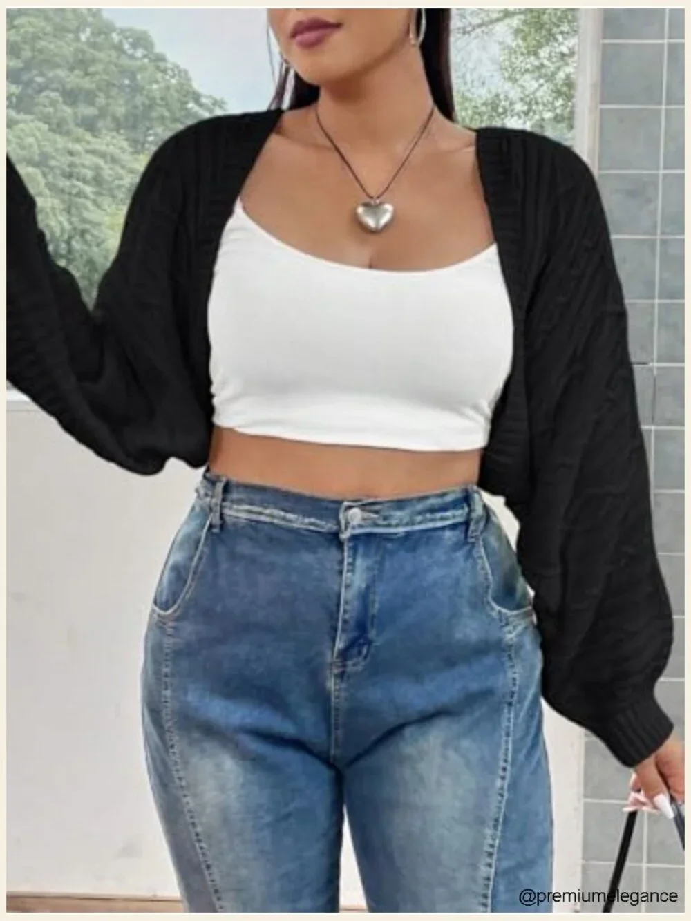 Plus Size Cropped Cable Knit Bolero Shrug Cardigan Loose Fit Short Sleeve Pull
